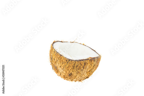 Coconut flesh over white background