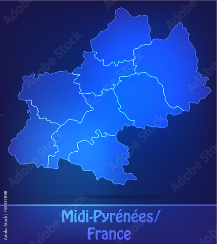 Midi-Pyrénées mit Grenzen in einfarbig Scribble