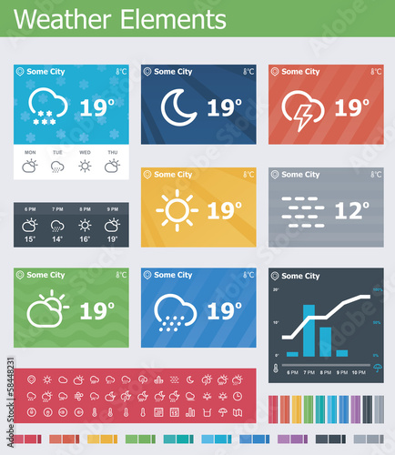Flat weather app UI elements
