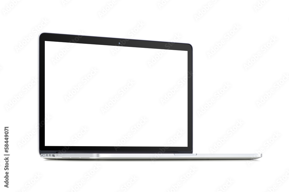 Front view of a rotated modern laptop with blank screen - obrazy, fototapety, plakaty 