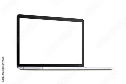 Front view of a rotated modern laptop with blank screen