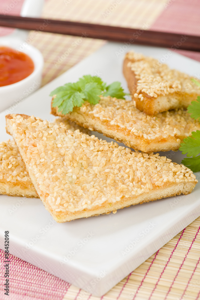 Prawn Toast - Chinese bread with minced shrimp and sesame