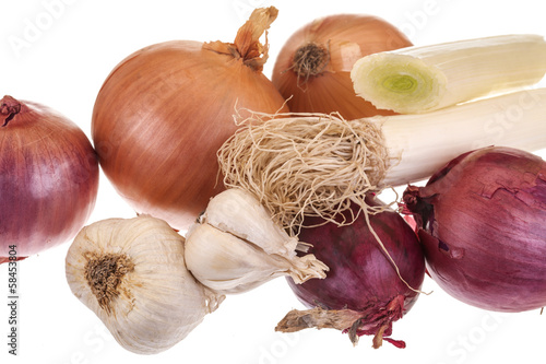  different types of onions isolated on white background