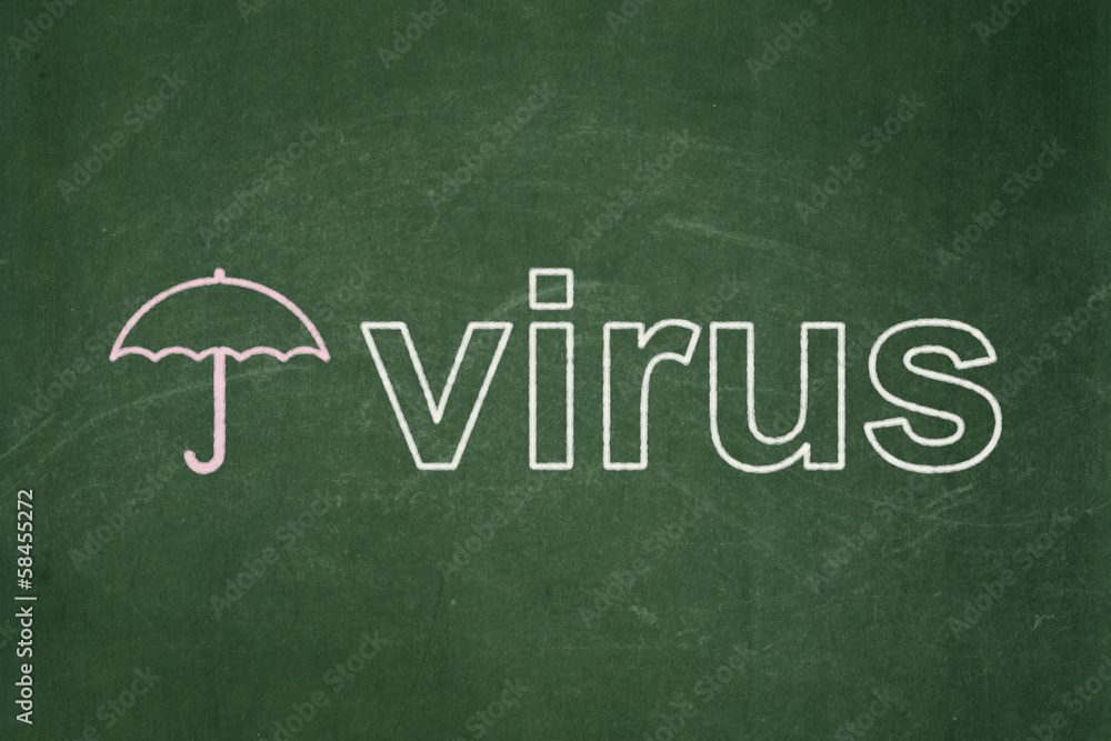 Obraz premium Security concept: Umbrella and Virus on chalkboard background