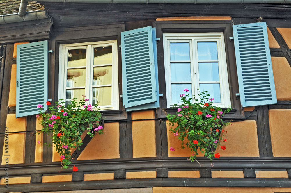 Alsazia, il villaggio di Eguisheim, case tipiche