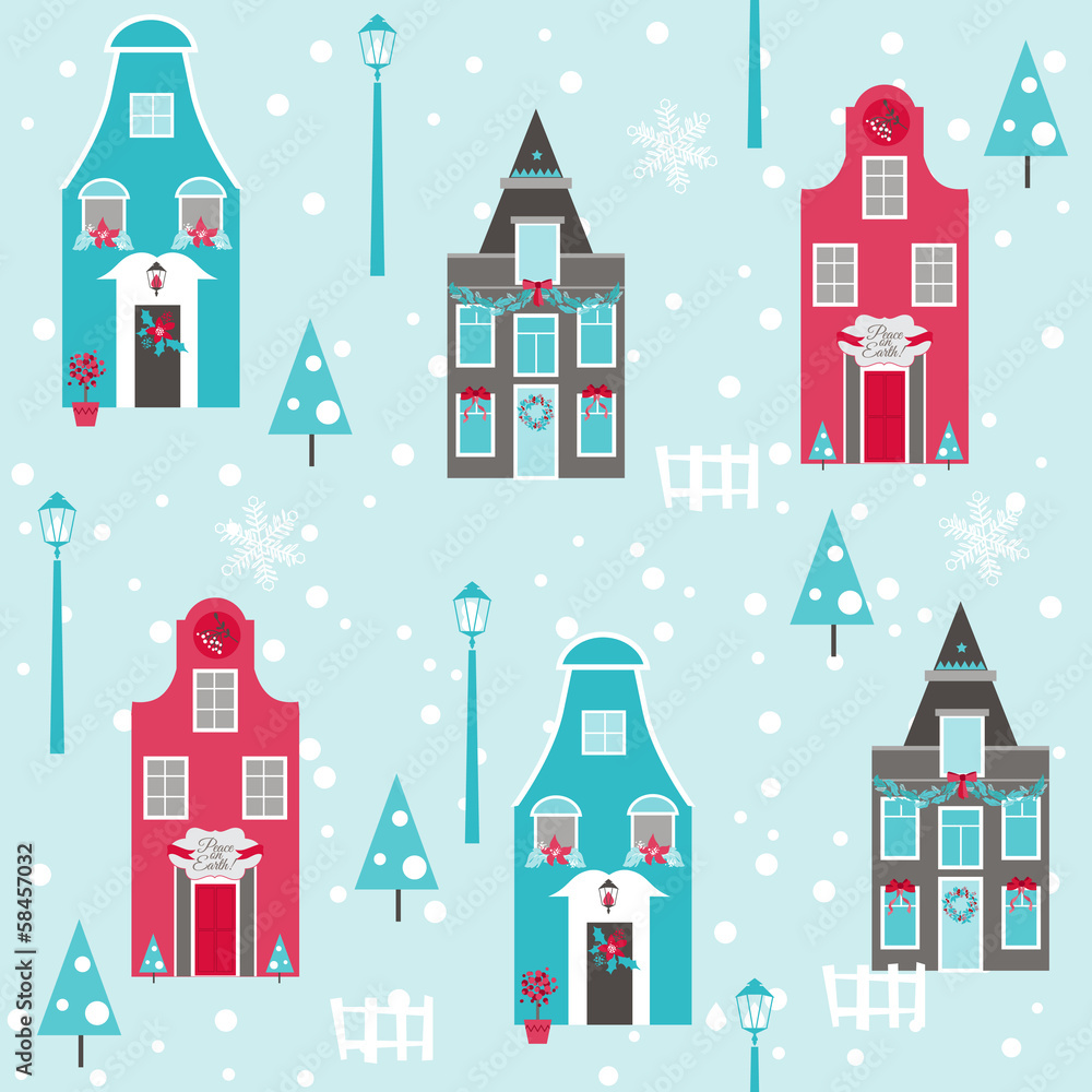 Seamless Christmas House Background - for design and scrapbook