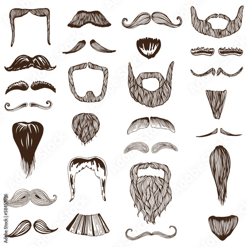 Set of hand drawn Moustache / Mustache - photo booth, costume
