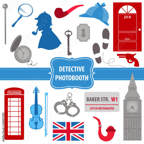 Detective Sherlock Party set - photobooth props - silhouettes