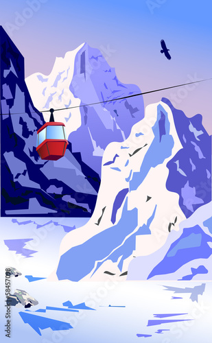 Winter Mountains with ropeway.
