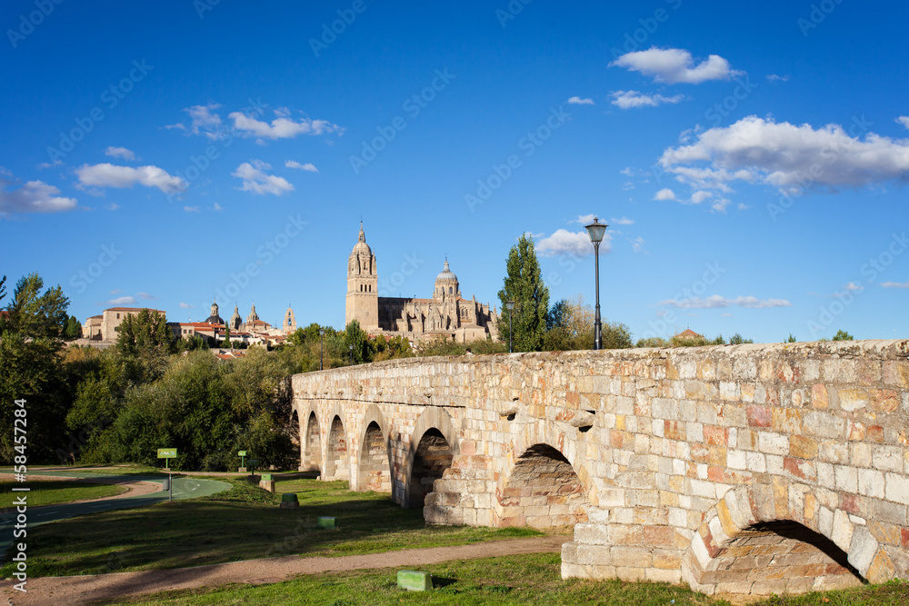 Ancient roman bridge with a view of Salamanca Ancient roman bridge with a view of Salamanca