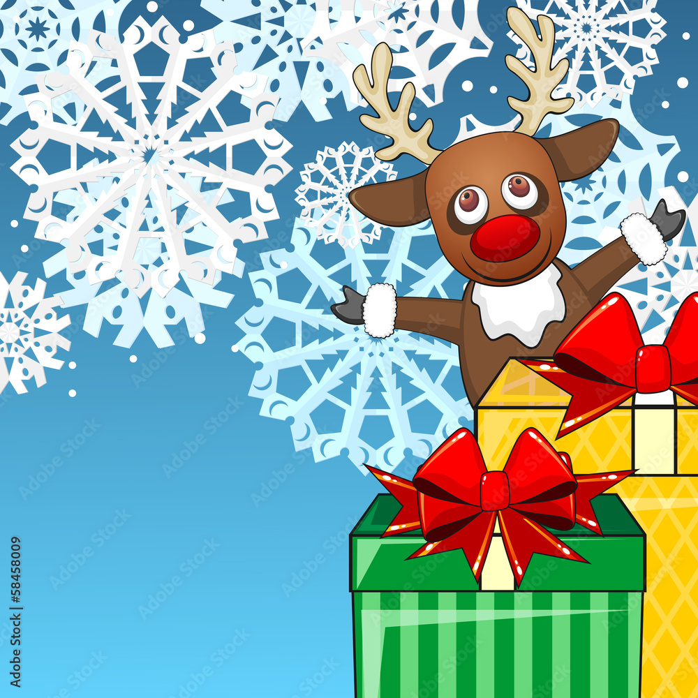 Christmas background with reindeer and presents