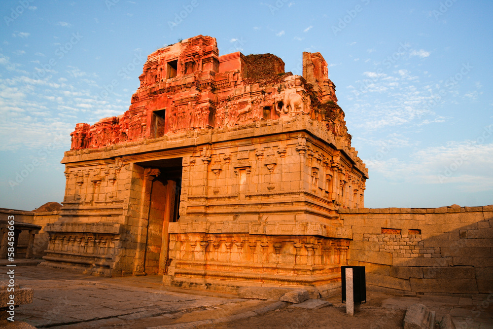 Ruins in hampi india at sunset