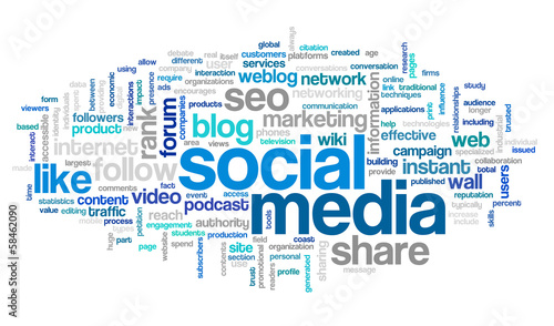 Social media conept in word tag cloud