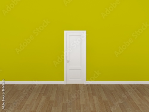 door on yellow wall ,3d