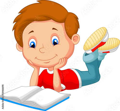 Cute boy cartoon reading book