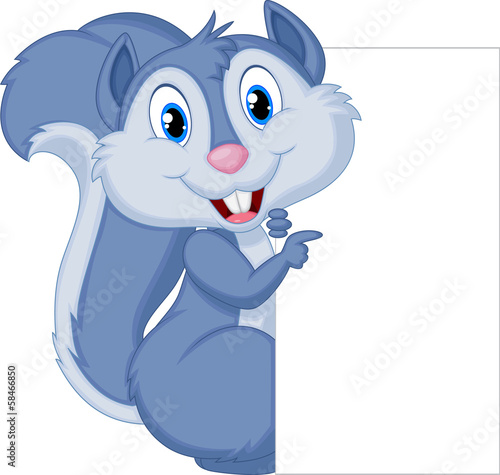 Cute squirrel cartoon holding blank sign