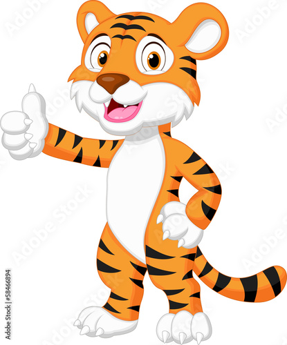 Fototapeta Naklejka Na Ścianę i Meble -  Cute tiger cartoon giving thumb up