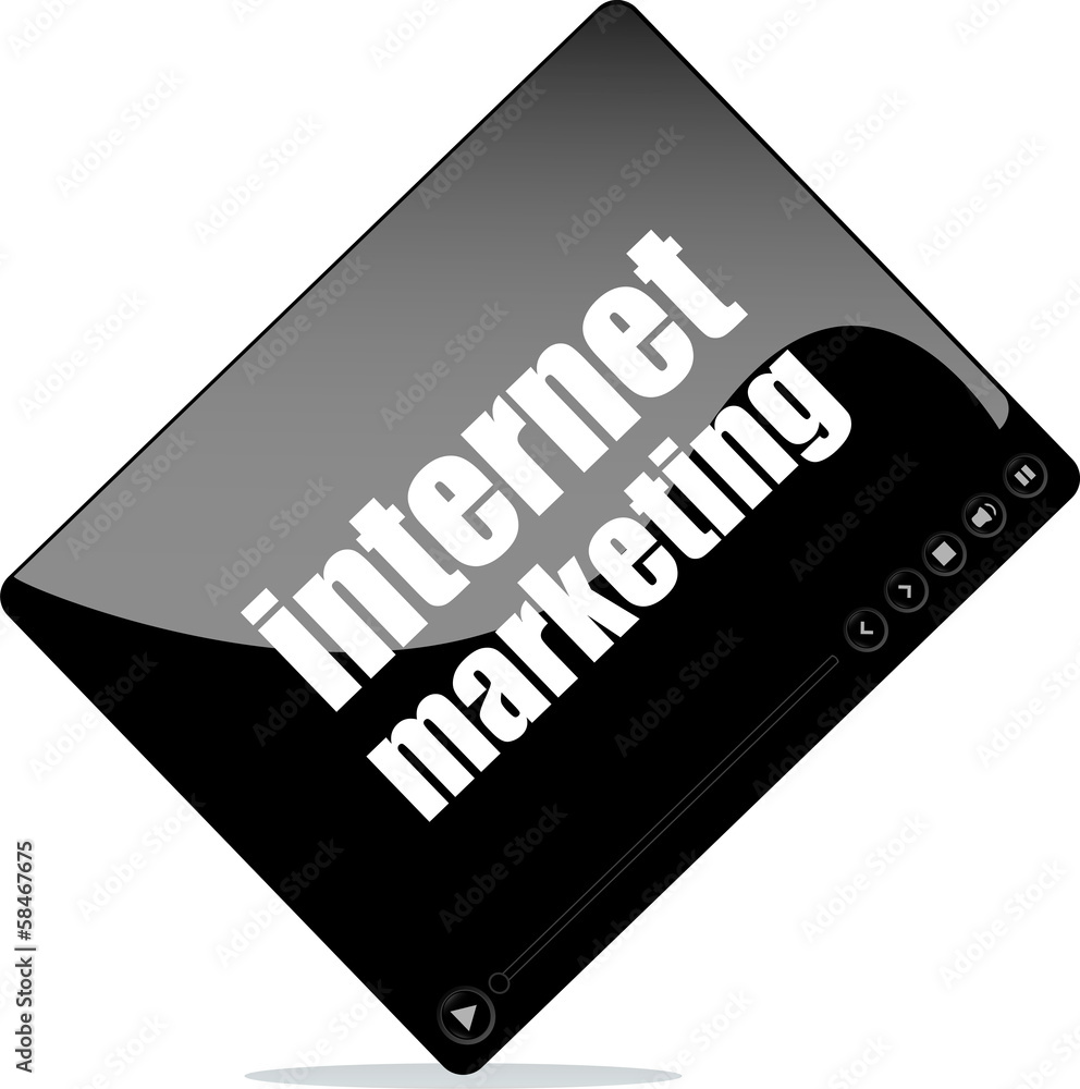 Video media player for web with internet marketing word Video media player for web with internet marketing word