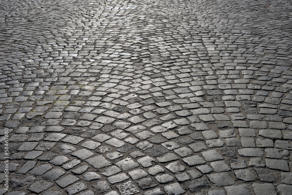 Cobblestone pavement.