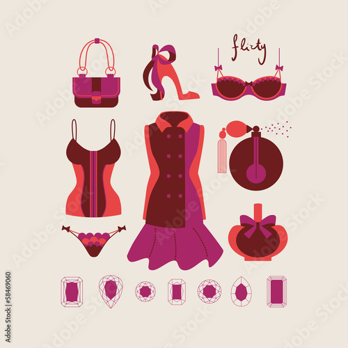 collection of isolated woman clothes and accessories