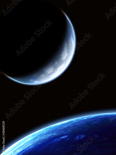Space scene with two planets