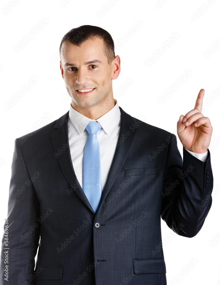 Businessman pointing up hand gesture, isolated Businessman pointing up hand gesture, isolated