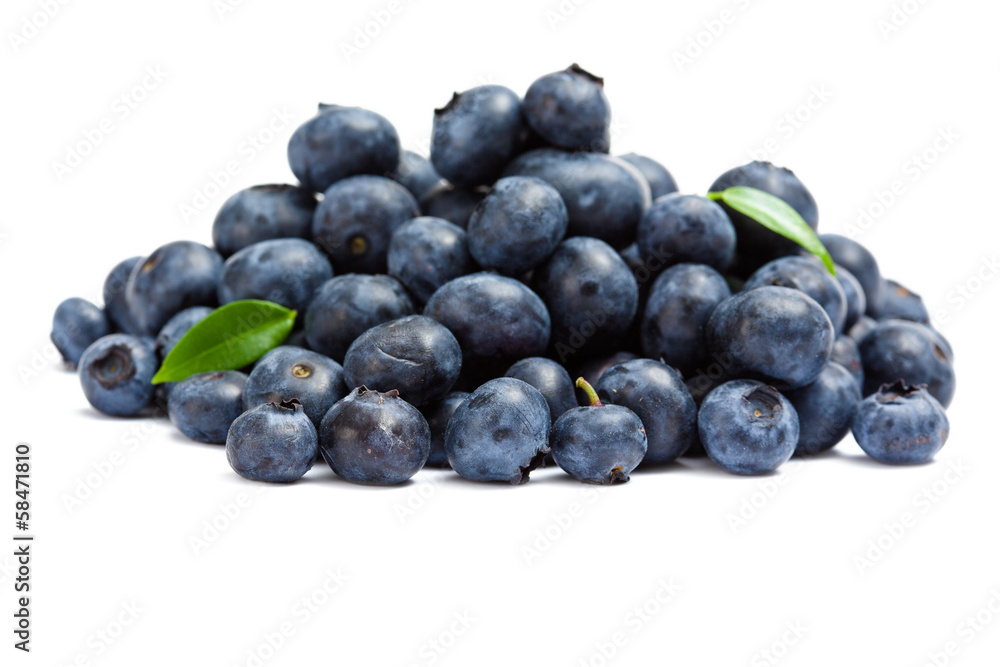 Fototapeta premium Close up of heap of bilberry, isolated on white