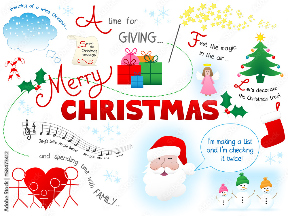 MERRY CHRISTMAS Sketch Notes (graphic happy card greetings)  Stock-Illustration | Adobe Stock