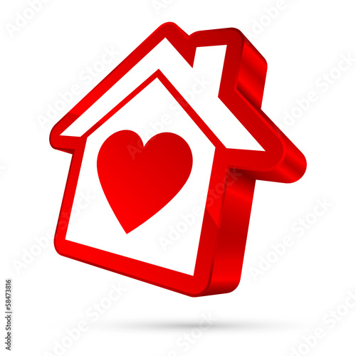 House Icon Heart 3D Red