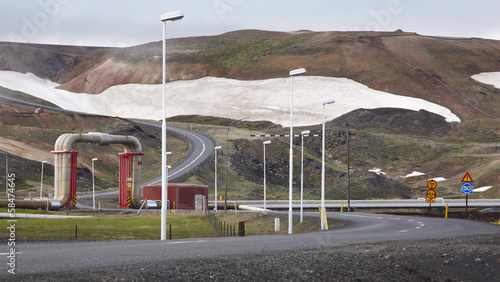 Landscape with geothermical pipes. photo