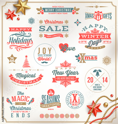 Set of Christmas signs, emblems and Greetings