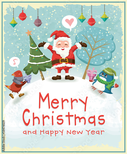 Vintage Cchristmas poster design with Santa Claus