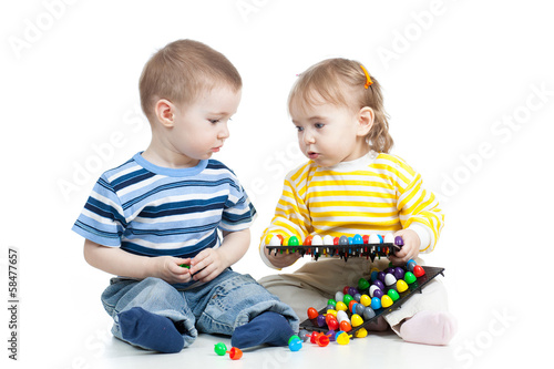 kids play with mosaic toy