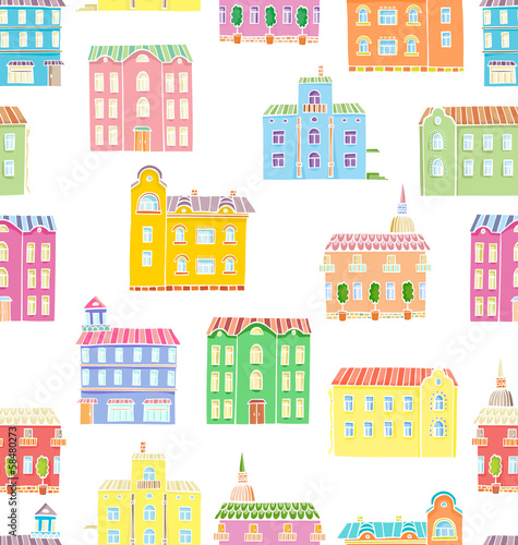 Vector seamless pattern with houses.