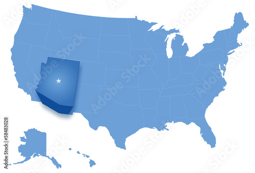 Map of United States with all states where Arizona is pulled out