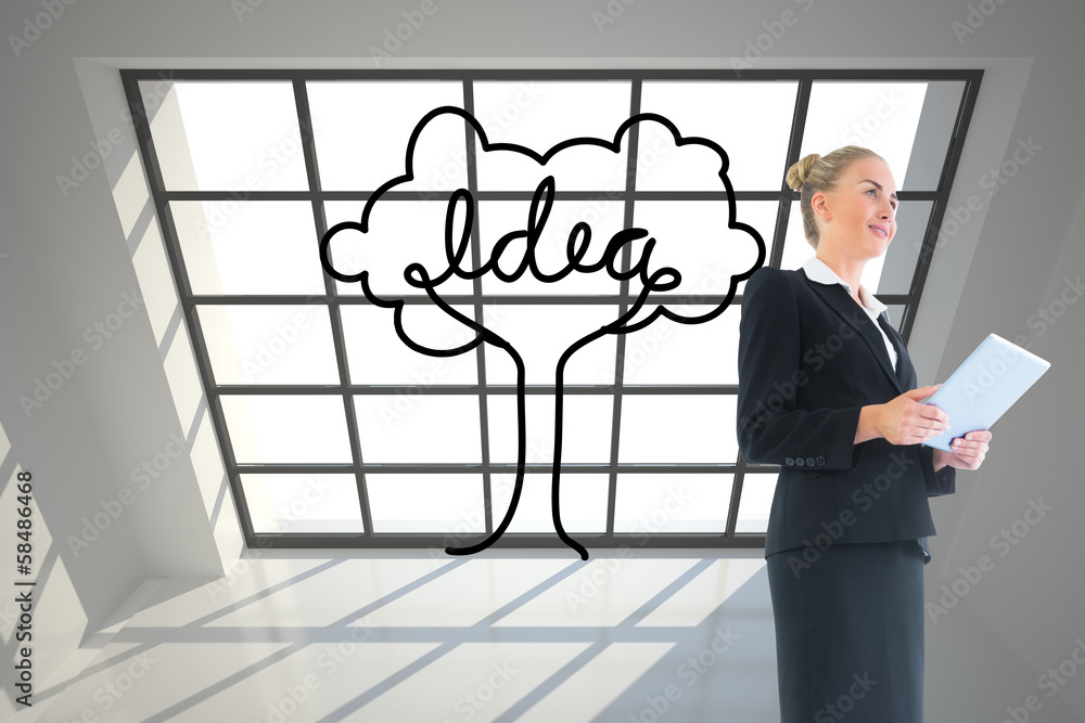 Composite image of businesswoman holding new tablet Composite image of businesswoman holding new tablet