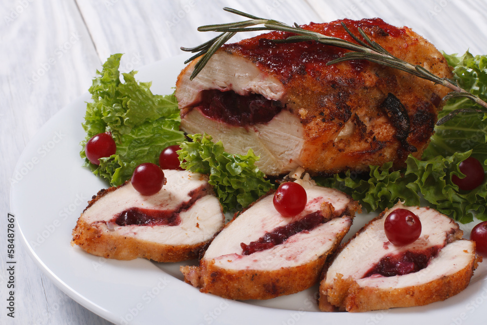 Chicken breast stuffed with cranberries with sauce Chicken breast stuffed with cranberries with sauce