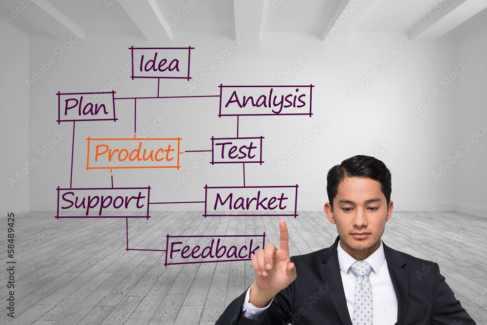 Composite image of unsmiling asian businessman pointing Composite image of unsmiling asian businessman pointing