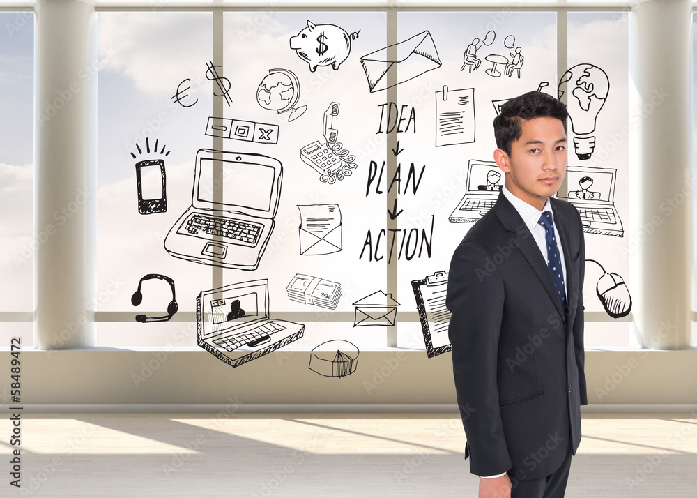 Composite image of unsmiling businessman looking at camera Composite image of unsmiling businessman looking at camera