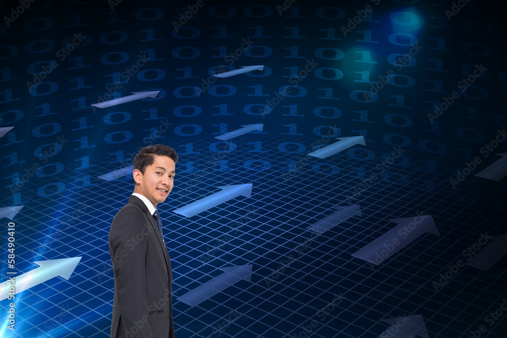 Composite image of smiling businessman looking at camera Composite image of smiling businessman looking at camera