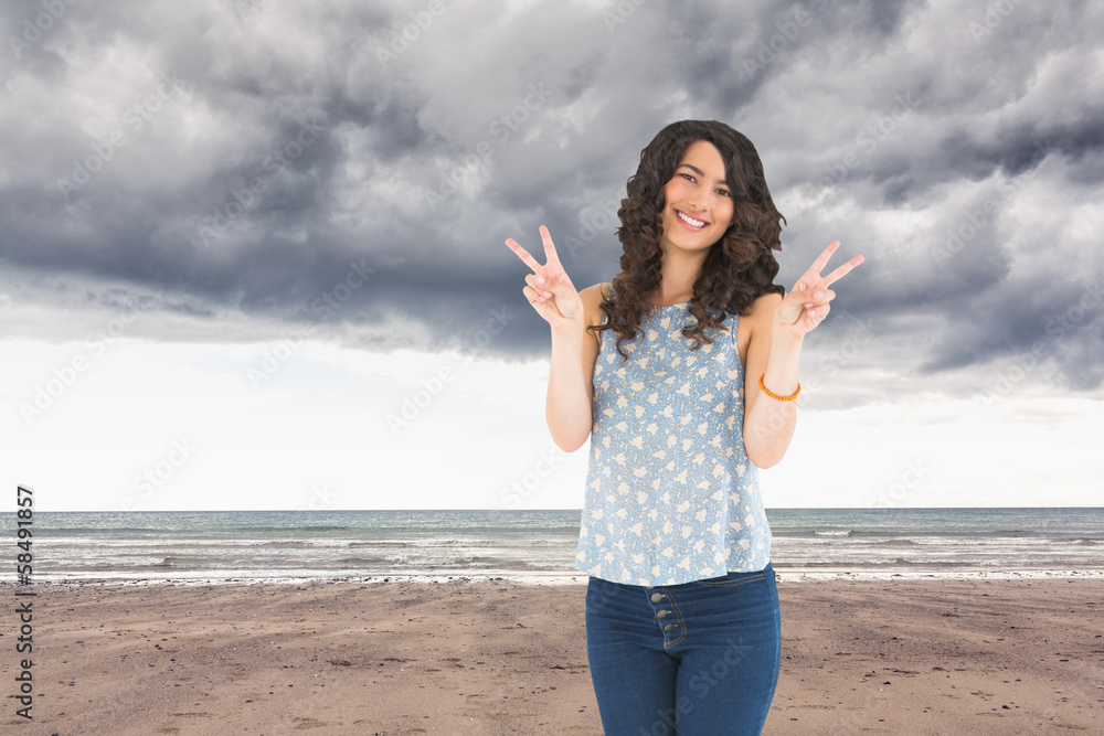 Composite image of smiling attractive brunette posing Composite image of smiling attractive brunette posing