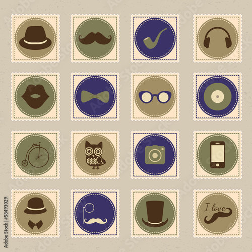 Hipster retro stamp icon set
