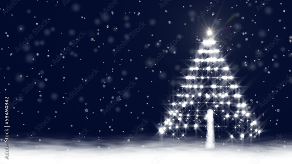Snow Scene with Glowing Baubles on a Christmas Tree Snow Scene with Glowing Baubles on a Christmas Tree