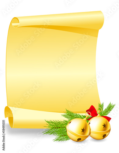Christmas greeting card - paper scroll wishlist with bells