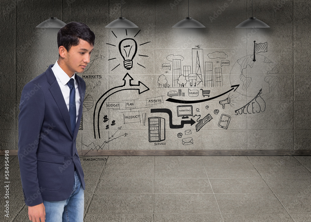 Composite image of unsmiling casual businessman walking Composite image of unsmiling casual businessman walking