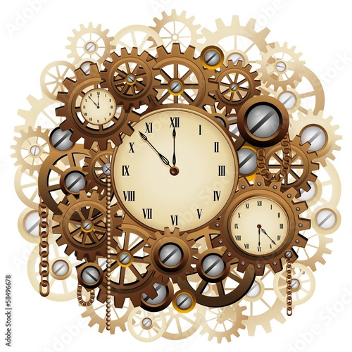 Steampunk Style Clocks and Gears-Orologio Antico Meccanismo
