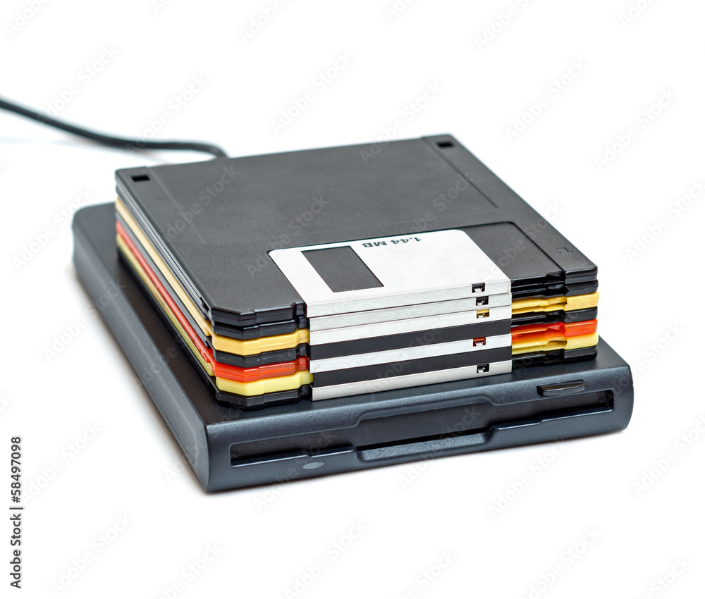 External usb floppy disk drive with disks isolated External usb floppy disk drive with disks isolated