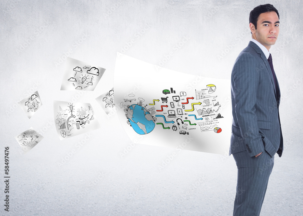 Fototapeta premium Composite image of unsmiling businessman standing