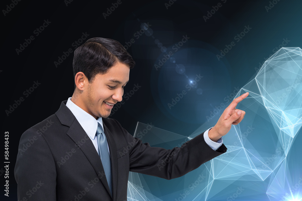 Composite image of smiling asian businessman pointing Composite image of smiling asian businessman pointing