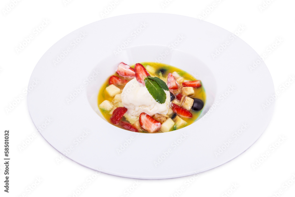 fruit soup with berries and ice-cream fruit soup with berries and ice-cream